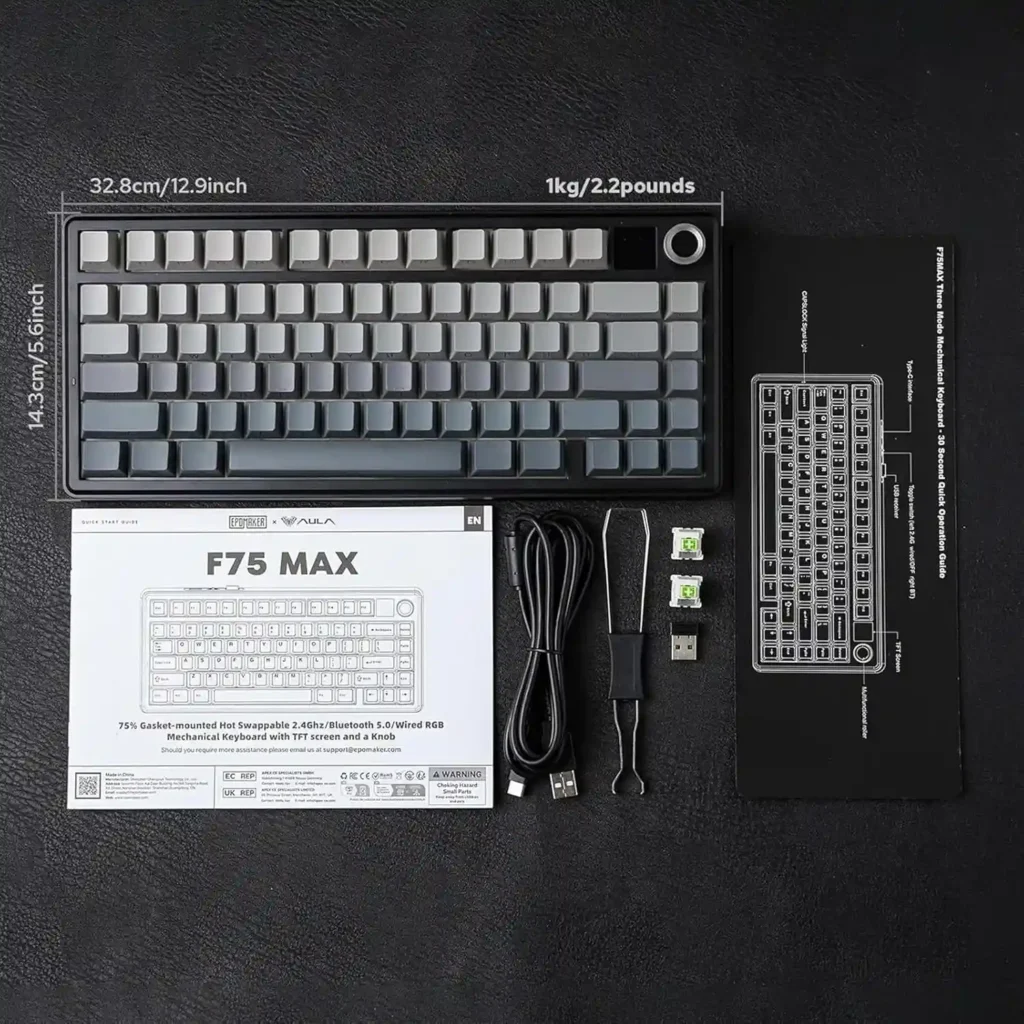 Home 64 اشتري كيبورد AULA F75 MAX الاحترافية شطب جانبي (Gradient Gray). سويتشات Reaper المتميزة بصوت Creamy Thock، شاشة TFT، بكرة مجسمة، و3 طرق توصيل. اطلبها بأفضل سعر في مصر!