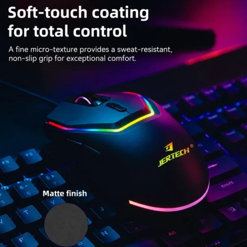 اشتري ماوس الجيمنج السلكي JERTECH XP16 REACTOR في مصر. مستشعر حتي 3600 DPI، 7 أزرار احترافية، إضاءة RGB مبهجة، وتصميم مريح لألعاب الأكشن والـ FPS بأفضل سعر.