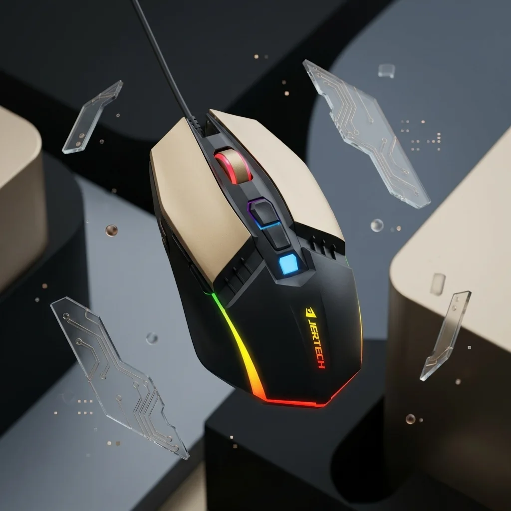 JERTECH JR800 Rumble High Polling Rate 2400DPI With a Metal base USB Wired Gaming Mouse ماوس جيمنج سلكي بمستشعر مطور ٢٤٠٠ دي بي آي بقاعدة معدن 4 اشتري ماوس جيمنج سلكي JERTECH JR800 Rumble في مصر. قاعدة معدنية متينة، إضاءة RGB Chroma، معدل استجابة Polling Rate حتى 1000Hz، ودعم ماكرو للألعاب.
