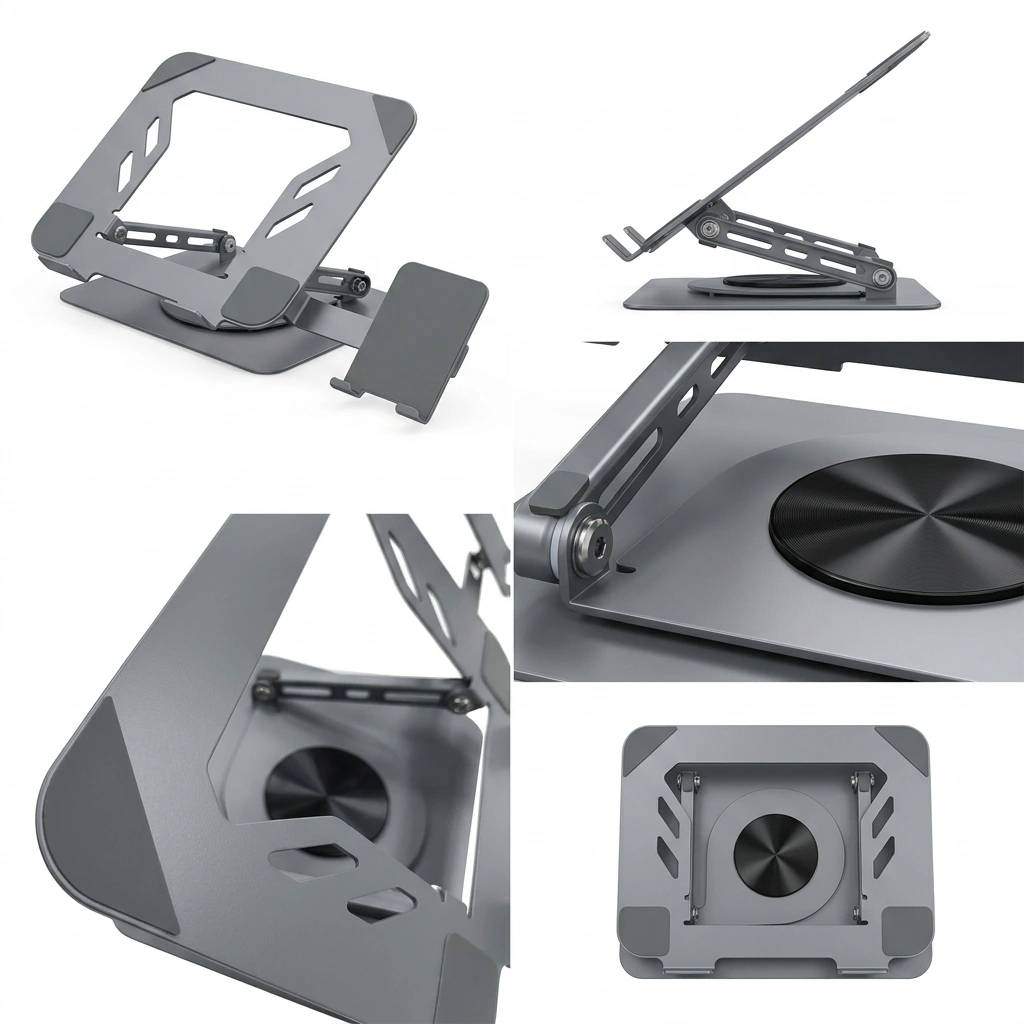 L189 Carbon Steel Laptop Stand With Phone Holder 2x1 ستاند لابتوب و موبايل ٢ في ١ مصنوع من الفولاذ الكربوني 7 اشتري ستاند اللابتوب والموبايل 2 في 1 L189 الفولاذ الكربوني في مصر. قابل للدوران 360 درجة، تعديل الارتفاع، ثبات هيدروليكي، وقواعد سيليكون لحماية أجهزتك!