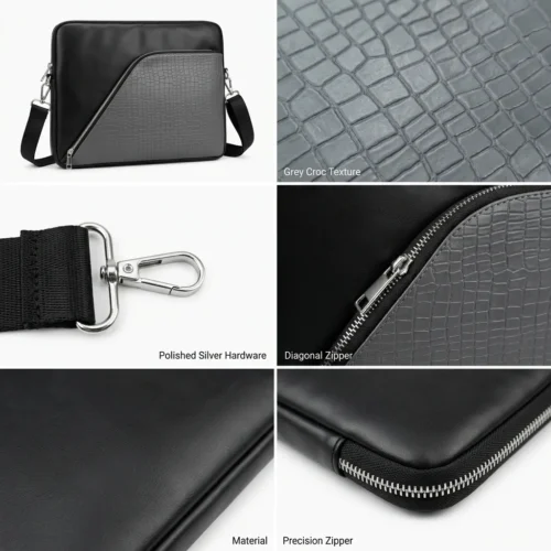 اشتري حافظة لابتوب جلد Premium Leather Laptop Sleeve 15.6 Inch بنقشة الجلد البارزة وخامات مقاومة للماء والصدمات. حماية متكاملة وجيب للشاحن بأفضل سعر إكسسوارات لابتوب في مصر!