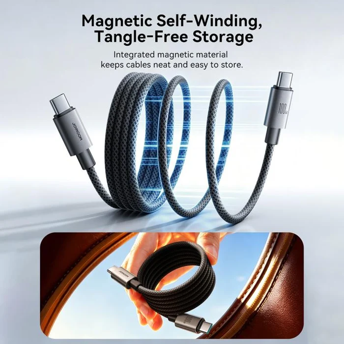 JOYROOM S-A65 MagEase Series 1.2M Magnetic Self-Winding Type-C to Type-C Charging Data Cable كابل شحن تايب سي لتايب سي ممغنط ذاتي التنظيم 5 تخلص من تشابك الكابلات! اشتري كابل جويروم JOYROOM S-A65 MagEase ممغنط ذاتي اللف بقدرة 100W للابتوب والموبايل. قماش مضفر وقوة شحن فائقة بأفضل سعر إكسسوارات في مصر!
