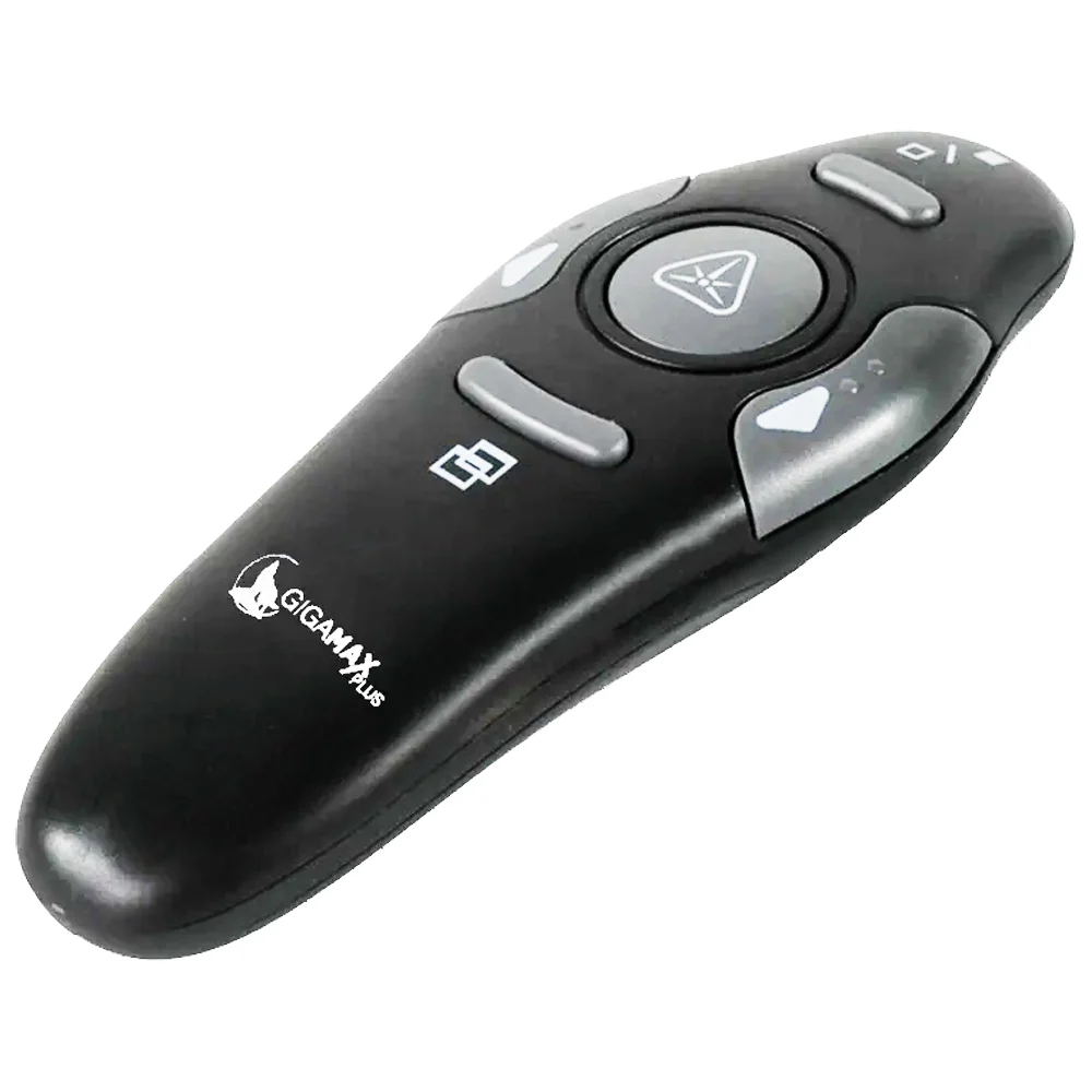 Gigamax K100 Plus Wireless Multimedia Wireless Presentation Clicker with USB Receiver and Laser Pointer Presenter ريموت لتقديم المحاضرات و الباور بوينت وايرلس 4 اشتري ريموت تقديم المحاضرات والعروض Gigamax K100 Plus في مصر. اتصال لاسلكي 2.4GHz بمدى يصل حتى 100 متر، مؤشر ليزر أحمر قوي، 5 أزرار تحكم، وتوصيل مباشر بدون تعريفات!