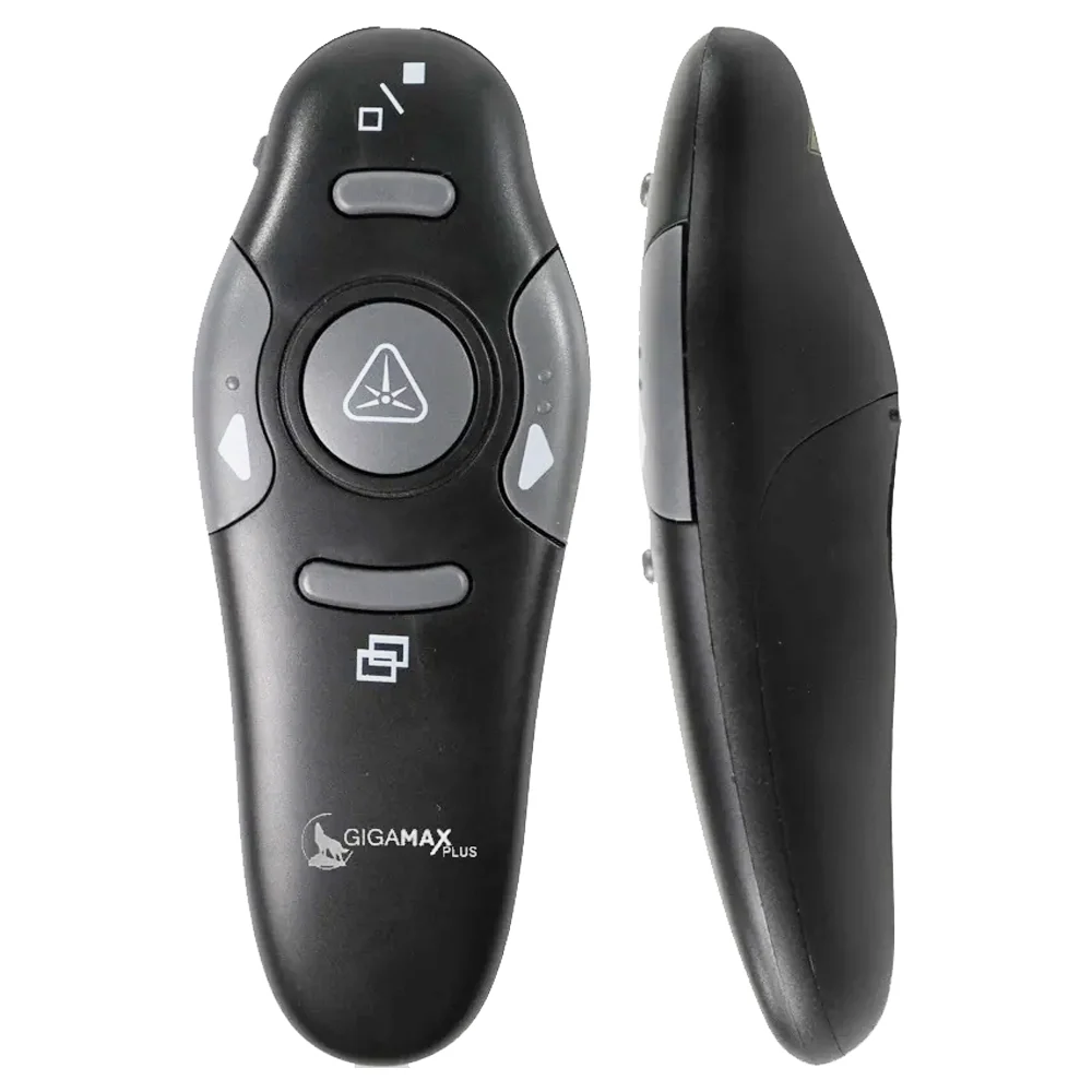 Gigamax K100 Plus Wireless Multimedia Wireless Presentation Clicker with USB Receiver and Laser Pointer Presenter ريموت لتقديم المحاضرات و الباور بوينت وايرلس 2 اشتري ريموت تقديم المحاضرات والعروض Gigamax K100 Plus في مصر. اتصال لاسلكي 2.4GHz بمدى يصل حتى 100 متر، مؤشر ليزر أحمر قوي، 5 أزرار تحكم، وتوصيل مباشر بدون تعريفات!