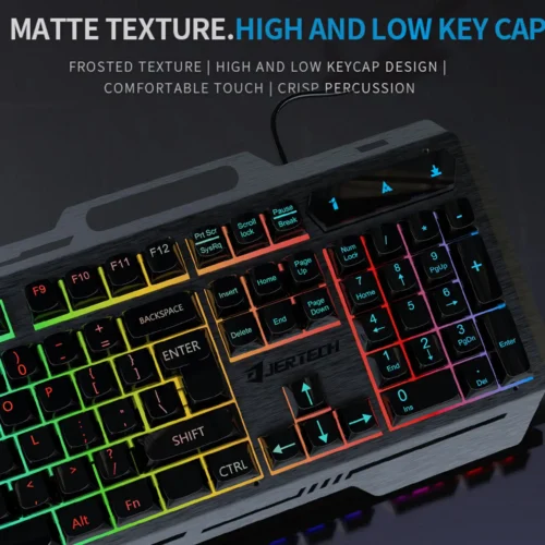 اشتري كيبورد جيمنج JERTECH K910 Lightning بجسم معدني صلب، إضاءة RGB، ومقاومة للماء. أداء قوي وسريع للألعاب بسعر اقتصادي ممتاز في مصر. اطلبه الآن!