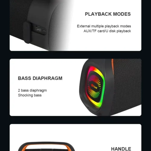 اشتري سماعة Kisonli K12 اللاسلكية بقدرة 20W وبطارية 3600mAh وإضاءة RGB وباس عميق. أفضل سعر سماعة بلوتوث محمولة في مصر مع توصيل سريع.