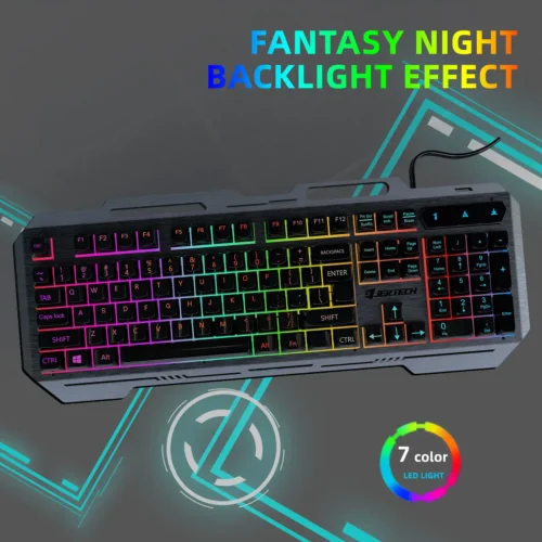 اشتري كيبورد جيمنج JERTECH K910 Lightning بجسم معدني صلب، إضاءة RGB، ومقاومة للماء. أداء قوي وسريع للألعاب بسعر اقتصادي ممتاز في مصر. اطلبه الآن!