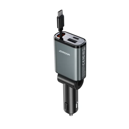 اشحن اللابتوب والموبايل في عربيتك بقدرة 60W! اشتري شاحن السيارة الذكي JOYROOM JR-CCL07 بكابل تايب سي 45W قابل للسحب ومنافذ متعددة بأفضل سعر إكسسوارات سيارات في مصر!