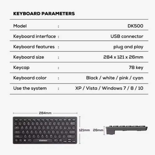 اشتري كيبورد جيرتك JERTECH DK500 الميني الصامت بحجم مدمج وحروف عربية محفورة بالليزر. مقاوم للانسكابات ومثالي للمكاتب والدراسة بأفضل سعر كيبورد في مصر!