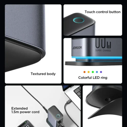 اشتري محطة الشحن المكتبي JOYROOM JR-TCM02 بقدرة 65 واط وتقنية GaN. تتضمن 4 منافذ USB-C و 2 منافذ USB-A مع كابل طاقة 1.5 متر لشحن اللابتوب والموبايل بأعلى كفاءة في مصر!