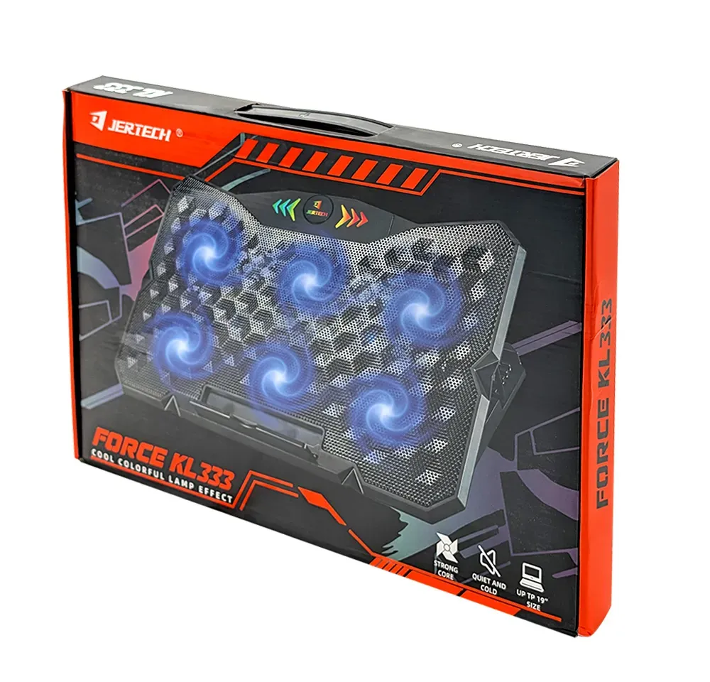 Jertech KL333 6 Fans 2x USB Port Speed Control Support up to 19 Inch Gaming Laptop Cooling Pad قاعدة تبريد لابتوب ب٦ مراوح و تحكم سرعات و ٢ منفذ يو اس بي 10 احصل على أفضل تبريد للابتوب مع قاعدة Jertech KL333 المجهزة بـ 6 مراوح متطورة، تحكم بالسرعات، منافذ USB مزدوجة، وزوايا تعديل ارتقاع مريحة للظهر. تناسب لابتوبات حتى 19 بوصة بأفضل قيمة في مصر!