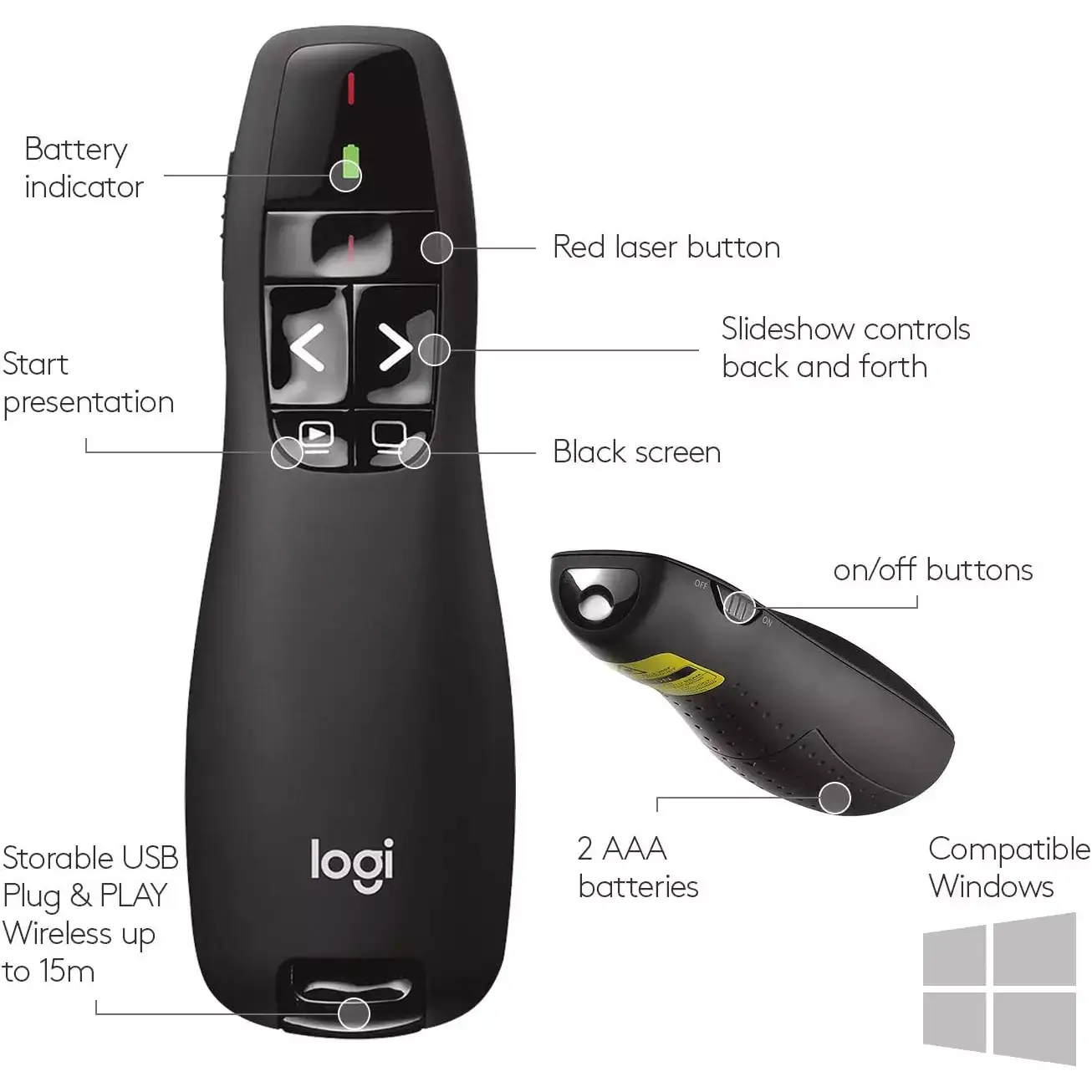 Logitech R400 "HIGH COPY" Wireless Presenter Red Dot Pointer مؤشر و مقدم نقطة حمراء وايرلس 4 اشتري ريموت البرزنتيشن Logitech R400 High Copy في مصر. مدى لاسلكي 15 متر، مؤشر ليزر أحمر، تركيب مباشر Plug & Play بدون تعريفات. خيار اقتصادي ومثالي للمحاضرات!