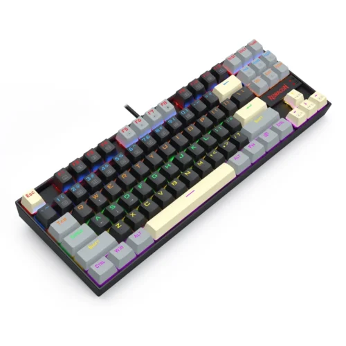 اشتري كيبورد الجيمينج الميكانيكية Redragon K552LGY-R Kumara بحجم TKL مدمج (87 زر). حروف عربي/إنجليزي، سويتشات أزرق، إضاءة Rainbow، ومقاومة للسوائل. اطلبه بأفضل سعر في مصر!