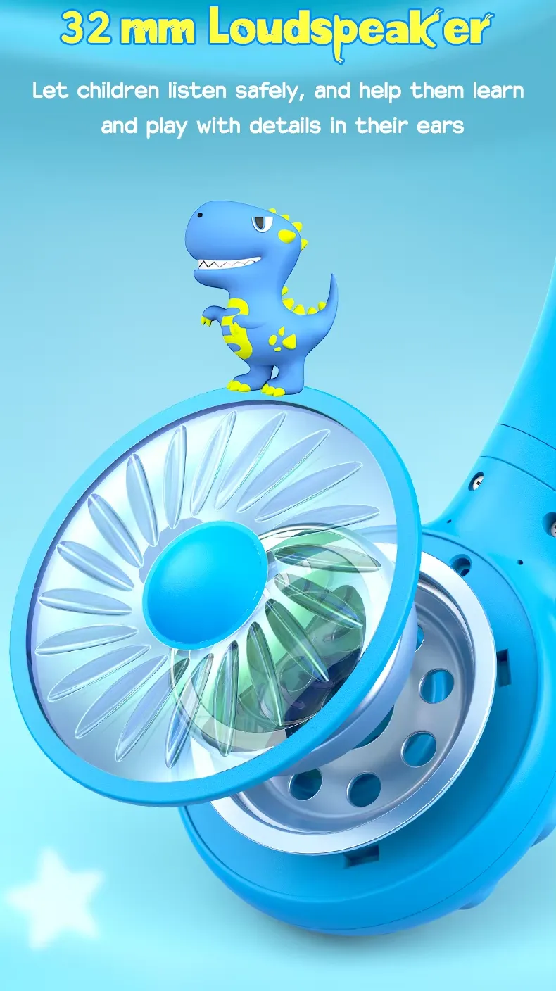 Onikuma B30 Little Dinosaur Ear Wireless Headset with 85dB Kids Ear Protection سماعة هيدفون وايرلس لسن البراعم خفيفة و مريحة للآذن 12 اشتري سماعة الألعاب والدراسة للأطفال Onikuma B30 بتصميم الديناصور الممتع. حماية كاملة للسمع بمستوى أمان 85dB، توصيل بلوتوث 5.4 وسلكي، وبطارية تدوم 10 ساعات. اطلبها بأفضل سعر في مصر!