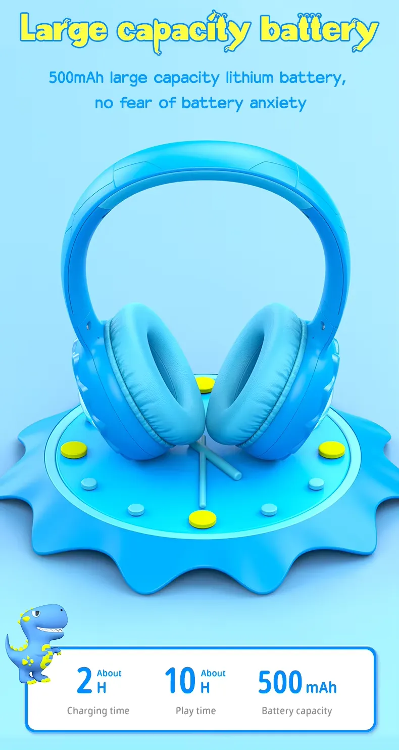 Onikuma B30 Little Dinosaur Ear Wireless Headset with 85dB Kids Ear Protection سماعة هيدفون وايرلس لسن البراعم خفيفة و مريحة للآذن 15 اشتري سماعة الألعاب والدراسة للأطفال Onikuma B30 بتصميم الديناصور الممتع. حماية كاملة للسمع بمستوى أمان 85dB، توصيل بلوتوث 5.4 وسلكي، وبطارية تدوم 10 ساعات. اطلبها بأفضل سعر في مصر!