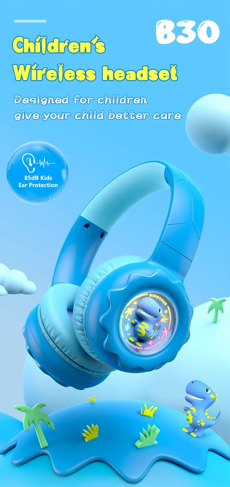 Onikuma B30 Little Dinosaur Ear Wireless Headset with 85dB Kids Ear Protection سماعة هيدفون وايرلس لسن البراعم خفيفة و مريحة للآذن 7 اشتري سماعة الألعاب والدراسة للأطفال Onikuma B30 بتصميم الديناصور الممتع. حماية كاملة للسمع بمستوى أمان 85dB، توصيل بلوتوث 5.4 وسلكي، وبطارية تدوم 10 ساعات. اطلبها بأفضل سعر في مصر!