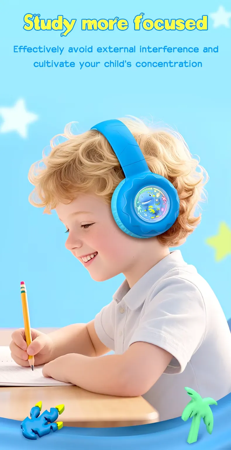 Onikuma B30 Little Dinosaur Ear Wireless Headset with 85dB Kids Ear Protection سماعة هيدفون وايرلس لسن البراعم خفيفة و مريحة للآذن 16 اشتري سماعة الألعاب والدراسة للأطفال Onikuma B30 بتصميم الديناصور الممتع. حماية كاملة للسمع بمستوى أمان 85dB، توصيل بلوتوث 5.4 وسلكي، وبطارية تدوم 10 ساعات. اطلبها بأفضل سعر في مصر!