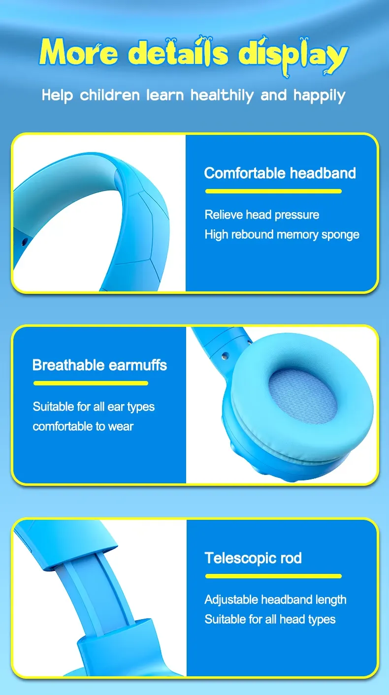 Onikuma B30 Little Dinosaur Ear Wireless Headset with 85dB Kids Ear Protection سماعة هيدفون وايرلس لسن البراعم خفيفة و مريحة للآذن 17 اشتري سماعة الألعاب والدراسة للأطفال Onikuma B30 بتصميم الديناصور الممتع. حماية كاملة للسمع بمستوى أمان 85dB، توصيل بلوتوث 5.4 وسلكي، وبطارية تدوم 10 ساعات. اطلبها بأفضل سعر في مصر!