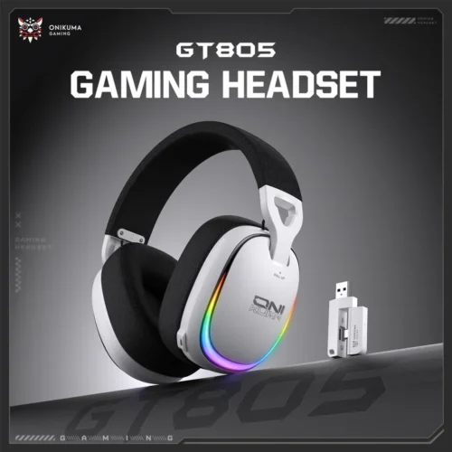 اشتري سماعة الجيمينج الاحترافية Onikuma GT805 بأربعة أوضاع توصيل (2.4G USB & Type-C + Bluetooth 5.4 + سلكي). بطارية ضخمة 1000mAh تدوم حتى 60 ساعة، مشغلات 50mm، صوت محيطي، ومايك مدمج بأفضل قيمة في مصر!