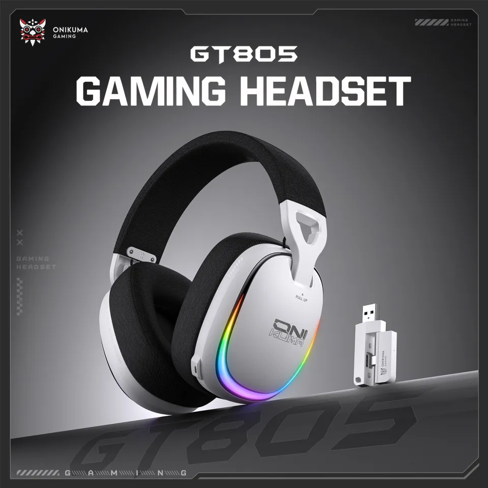 Onikuma GT805 4-Mode RGB Gaming Headset 2.4G Wired + Bluetooth سماعة هيدفون جيمينج إحترافية بتقنية إقتران ثلاثية 6 اشتري سماعة الجيمينج الاحترافية Onikuma GT805 بأربعة أوضاع توصيل (2.4G USB & Type-C + Bluetooth 5.4 + سلكي). بطارية ضخمة 1000mAh تدوم حتى 60 ساعة، مشغلات 50mm، صوت محيطي، ومايك مدمج بأفضل قيمة في مصر!