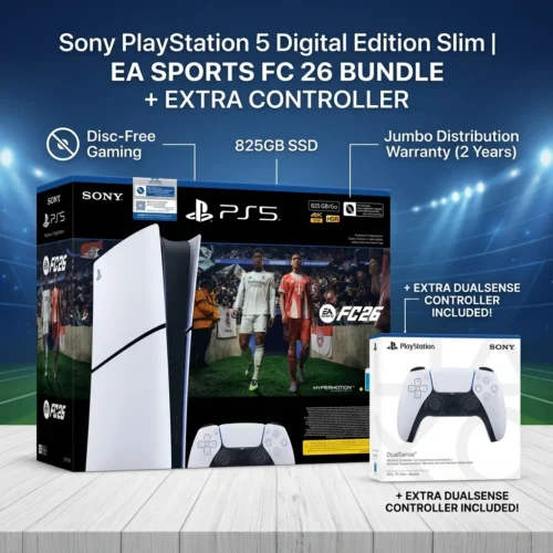 اشتري جهاز Sony PlayStation 5 Digital Edition العرض الضخم: لعبة EA SPORTS FC 26 + ذراع سوني DualSense أصلي إضافي مجاناً! سرعة SSD فائقة ودقة 4K. احصل عليه بأفضل سعر في مصر.