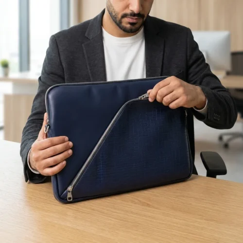 اشتري حافظة لابتوب جلد Premium Leather Laptop Sleeve 15.6 Inch بنقشة الجلد البارزة وخامات مقاومة للماء والصدمات. حماية متكاملة وجيب للشاحن بأفضل سعر إكسسوارات لابتوب في مصر!