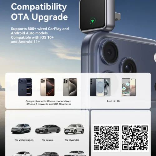 تخلص من أسلاك الموبايل في عربيتك! اشتري فلاشة آندرويد أوتو JOYROOM JR-CP3 لتحويل Apple CarPlay و Android Auto إلى وايرلس بدون سلك. اتصال سريع بلوتوث 5.4 وواي فاي مزدوج بأفضل سعر في مصر!