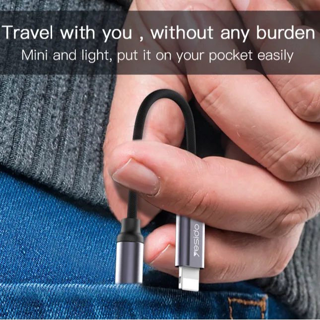 Yesido YAU21 Audio Adapter Lightning to 3.5mm Headphone Aux adapter Cable كابل تحول/محول من آيفون لايتنينج ل أوديو جاك ٣.٥ مملي 6 اشتري وصلة تحويل آيفون Yesido YAU21 الأصيلة من Lightning إلى مقبس AUX 3.5mm. صوت نقي وبدون تقطيع، خامات متينة من الألمنيوم، وتوافق تام مع أجهزة آبل بأفضل سعر في مصر!