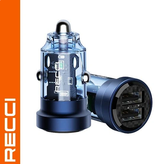 RECCI RCC-N16 15.5W DUAL PORTS TRANSPARENT CAR CHARGER شاحن موبايل للسيارة متعدد المنافذ بتصميم شفاف 3 اشتري شاحن سيارة شفاف Recci RCC-N16 بقدرة 15.5W ومخرجين USB لشحن هاتفين في وقت واحد بشحن سريع وآمن بأفضل سعر وتوصيل سريع في مصر.