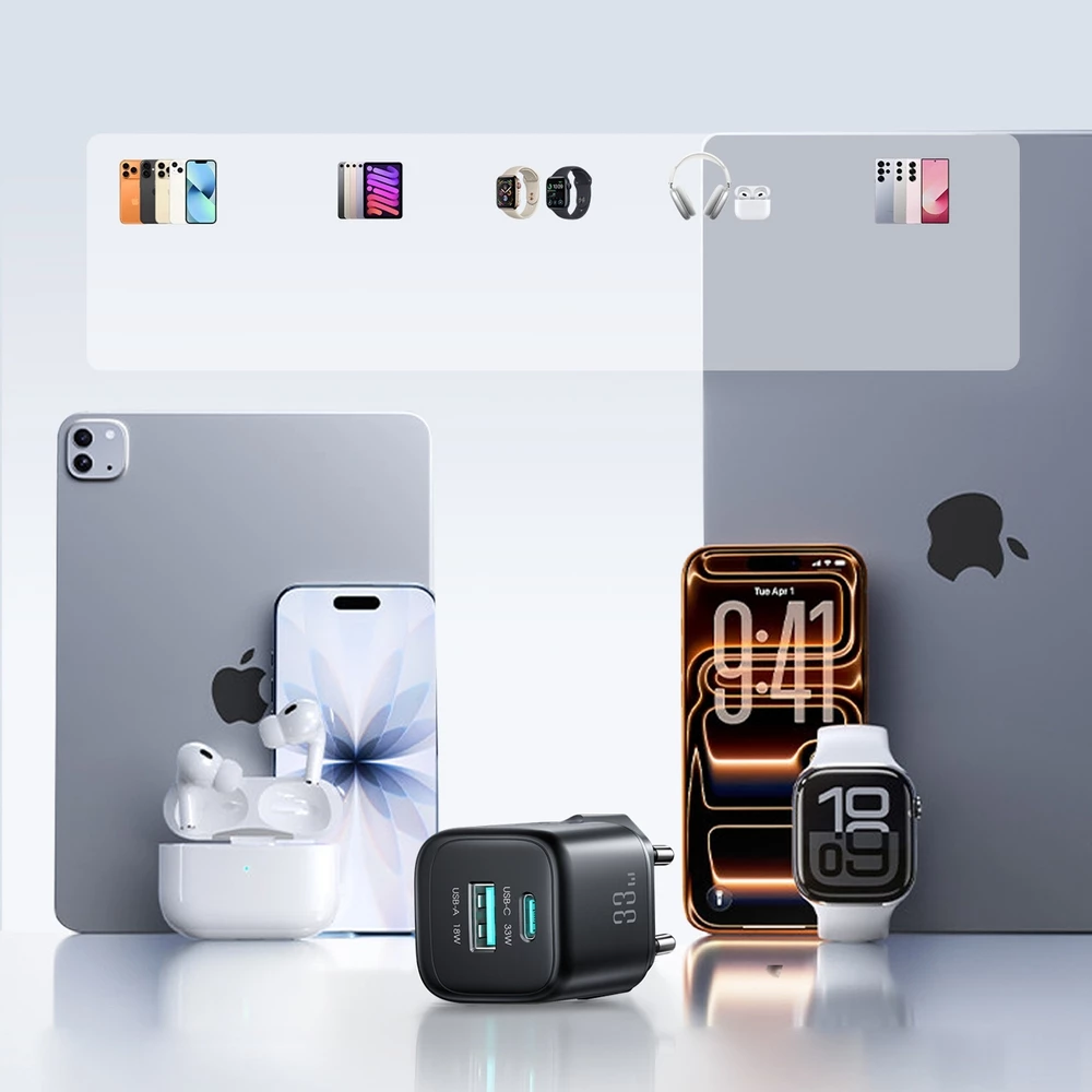 اشتري شاحن Joyroom JR-TG7 بقدرة 33W ومنفذين PD+QC3.0 مع كابل C to Lightning 1m. شحن سريع وأمان كامل لأجهزة الآيفون والأندرويد بأفضل سعر في مصر.