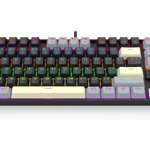اشتري كيبورد الجيمينج الميكانيكية Redragon K552LGY-R Kumara بحجم TKL مدمج (87 زر). حروف عربي/إنجليزي، سويتشات أزرق، إضاءة Rainbow، ومقاومة للسوائل. اطلبه بأفضل سعر في مصر!