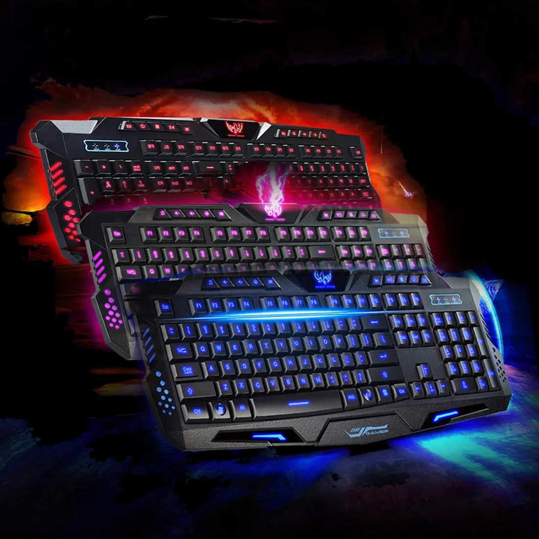 Tiger E-MKB660 USB Wired 3-Mode Backlit Colors Gaming Keyboard كيبورد جيمينج مضيء ب ٣ أوضاع إضائة 3 اشتري لوحة مفاتيح الجيمينج Tiger E-MKB660 بـ 3 ألوان إضاءة خلفية وحروف عربية وإنجليزية مضاءة. تصميم جذاب وأداء استجابة سريع بأفضل سعر كيبورد جيمنج في مصر!