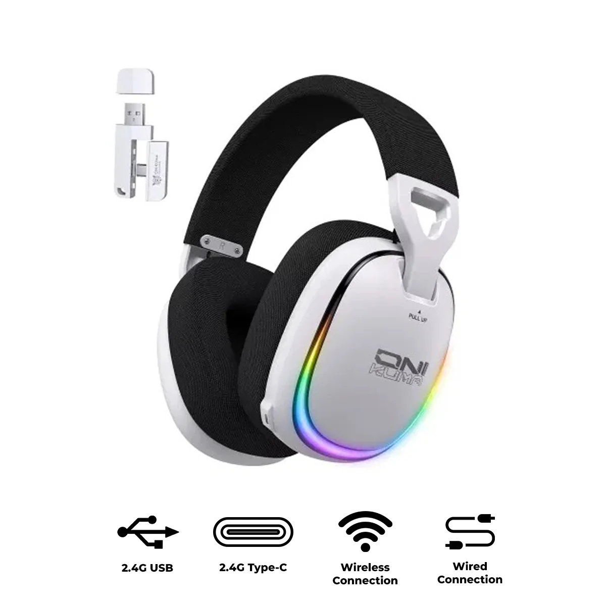 Onikuma GT805 4-Mode RGB Gaming Headset 2.4G Wired + Bluetooth سماعة هيدفون جيمينج إحترافية بتقنية إقتران ثلاثية 1 اشتري سماعة الجيمينج الاحترافية Onikuma GT805 بأربعة أوضاع توصيل (2.4G USB & Type-C + Bluetooth 5.4 + سلكي). بطارية ضخمة 1000mAh تدوم حتى 60 ساعة، مشغلات 50mm، صوت محيطي، ومايك مدمج بأفضل قيمة في مصر!