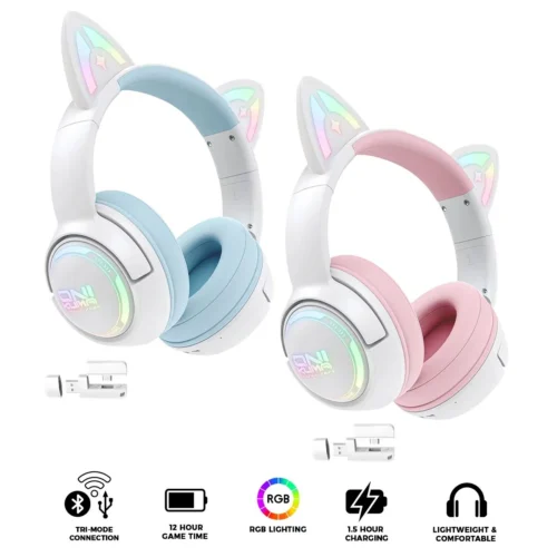 اشتري سماعة الجيمينج Onikuma GT838 بتصميم أذن القطة 3D وإضاءة RGB الجذابة. (2.4G wireless + سلكي) بدون تأخير، مايك نقي، وصوت محيطي 7.1 بأفضل قيمة في مصر! 