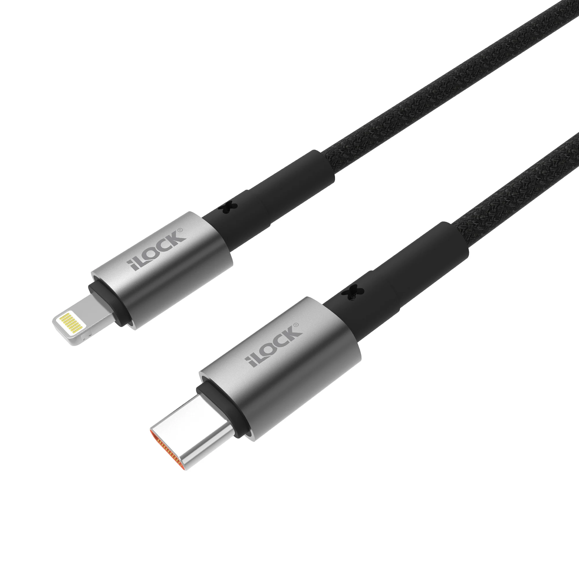 iLock no.5090 Fast Charging 30W Ultra Durable Braided USB-C to iPhone 1M Cable كابل شحن تايب سي لآيفون مضفر فائق التحمل بقدرة ٣٠ واط 2 اشتري كابل شحن الآيفون السريع iLock No.5090 بقدرة 30W في مصر. خامة قماشية مضفرة ضد التلف، شريحة حماية ذكية E-Marker، أطراف ألومنيوم أنيقة، ونقل بيانات سريع 1m.