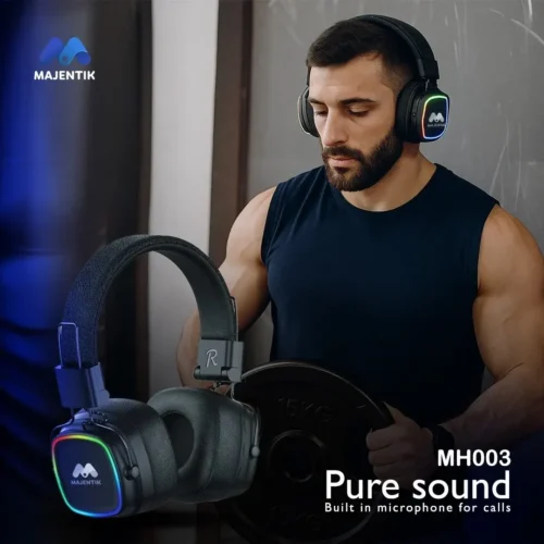 اشتري سماعة الجيمنج والوايرلس Majentik MH003 في مصر. إضاءة RGB جذابة، وزن خفيف، صوت HD Bass قوي بمشغلات 40 Large Speakers، بطارية تدوم حتى 18 ساعة، ومايك مدمج للمكالمات والألعاب!