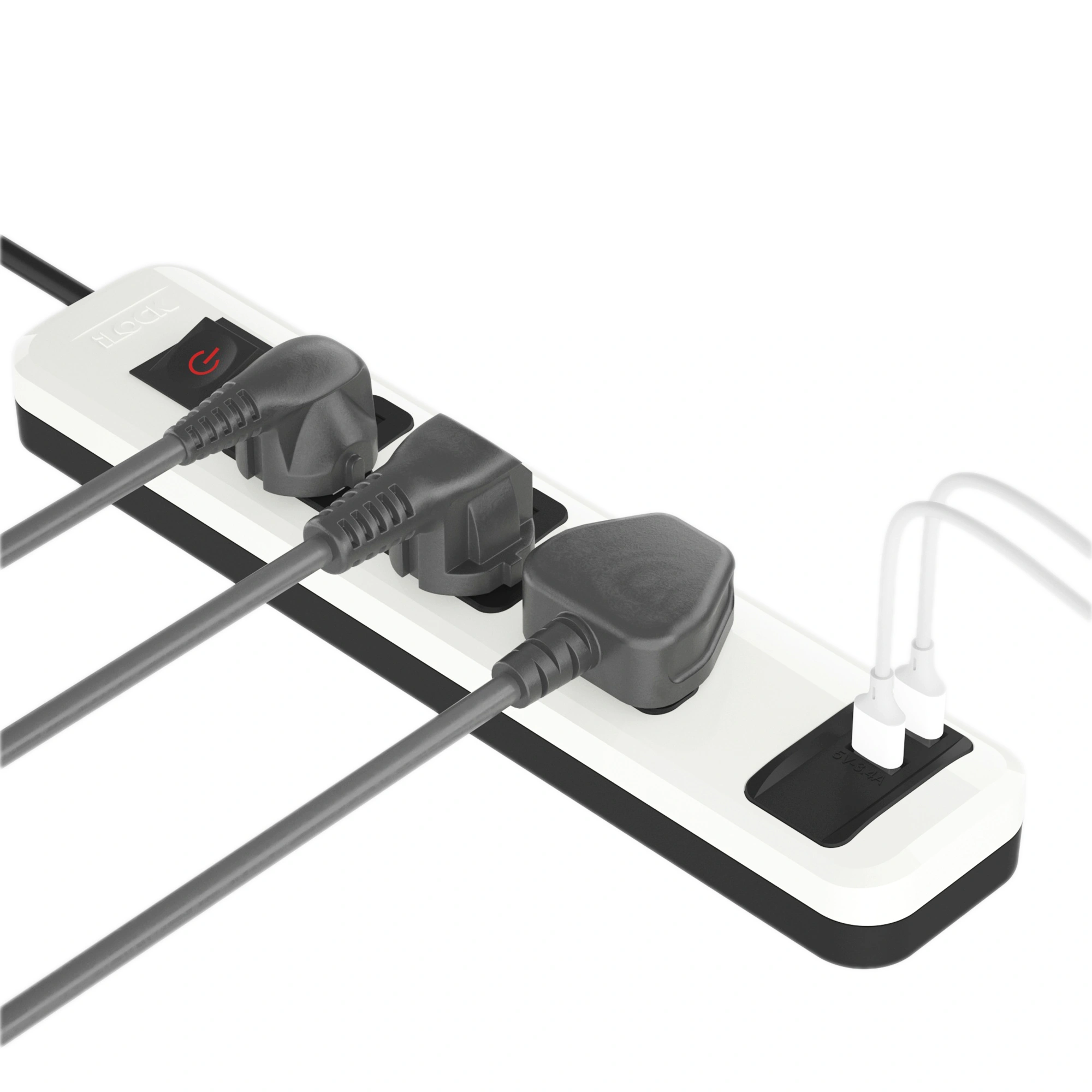 iLock no.5110 Power Strip 2M Cable Lenght with 3 Outlets 2 USB-A Ports 18W مشترك كهرباء آمن ب ٣ عيون كهرباء و ٢ منافذ يو اس بي بقدرة ١٨ واط 3 اشتري مشترك الكهرباء الذكي iLock No.5110 بحماية كاملة في مصر. 3 عيون كهرباء يونيفرسال، 2 منفذ USB شحن سريع 18W، قدرة يتحمل 2860 واط، وطول كابل 2 متر للمنازل والمكاتب.