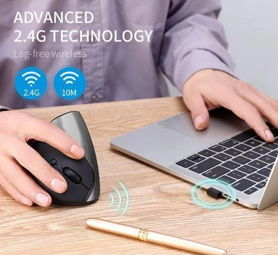 JERTECH JR321 Vertical Rechargeable Wireless Mouse Silent Clicks Optical Sensor 1600 DPI ماوس وايرلس افقي ذات نقرات صامتة و مستشعر بصري ١٦٠٠ دي بي اي 4 اشتري ماوس الجيمينج والعمل المكتبي الرأسي JERTECH JR321 في مصر. تصميم مريح يمنع آلام المعصم، نقرات صامتة Silent Clicks، بطارية قابلة للشحن 400mAh، ودقة 1600DPI!