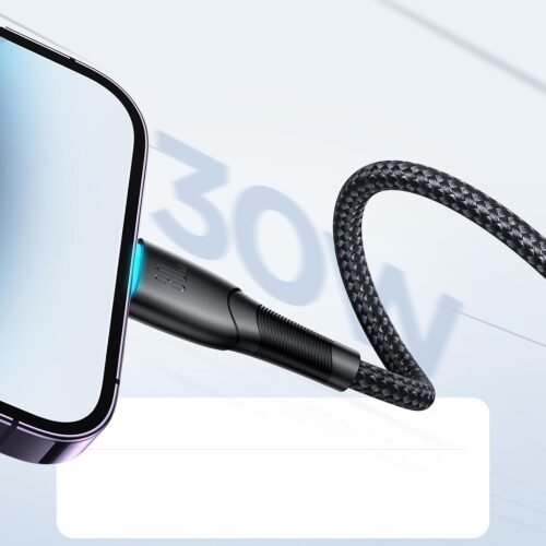 اشتري كابل شحن الآيفون السريع Joyroom SA32-CL3 بقدرة 30W في مصر. تصميم مضفر متين مع إضاءة LED ليلية، شريحة حماية ذكية للبطارية، ونقل بيانات سريع 1 متر.
