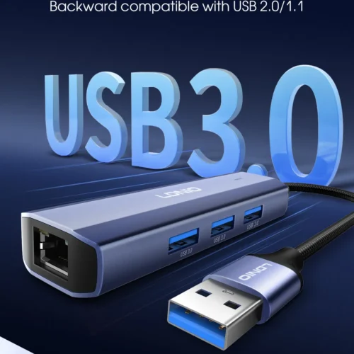 اشتري موزع المنافذ وكارت الشبكة LDNIO DS-124U في مصر. تحويل منفذ USB-A إلى 3 منافذ USB مع منفذ إيثرنت LAN RJ45 لإنترنت ثابت وسريع، كابل طويل 1.2 متر للتوصيل المريح!