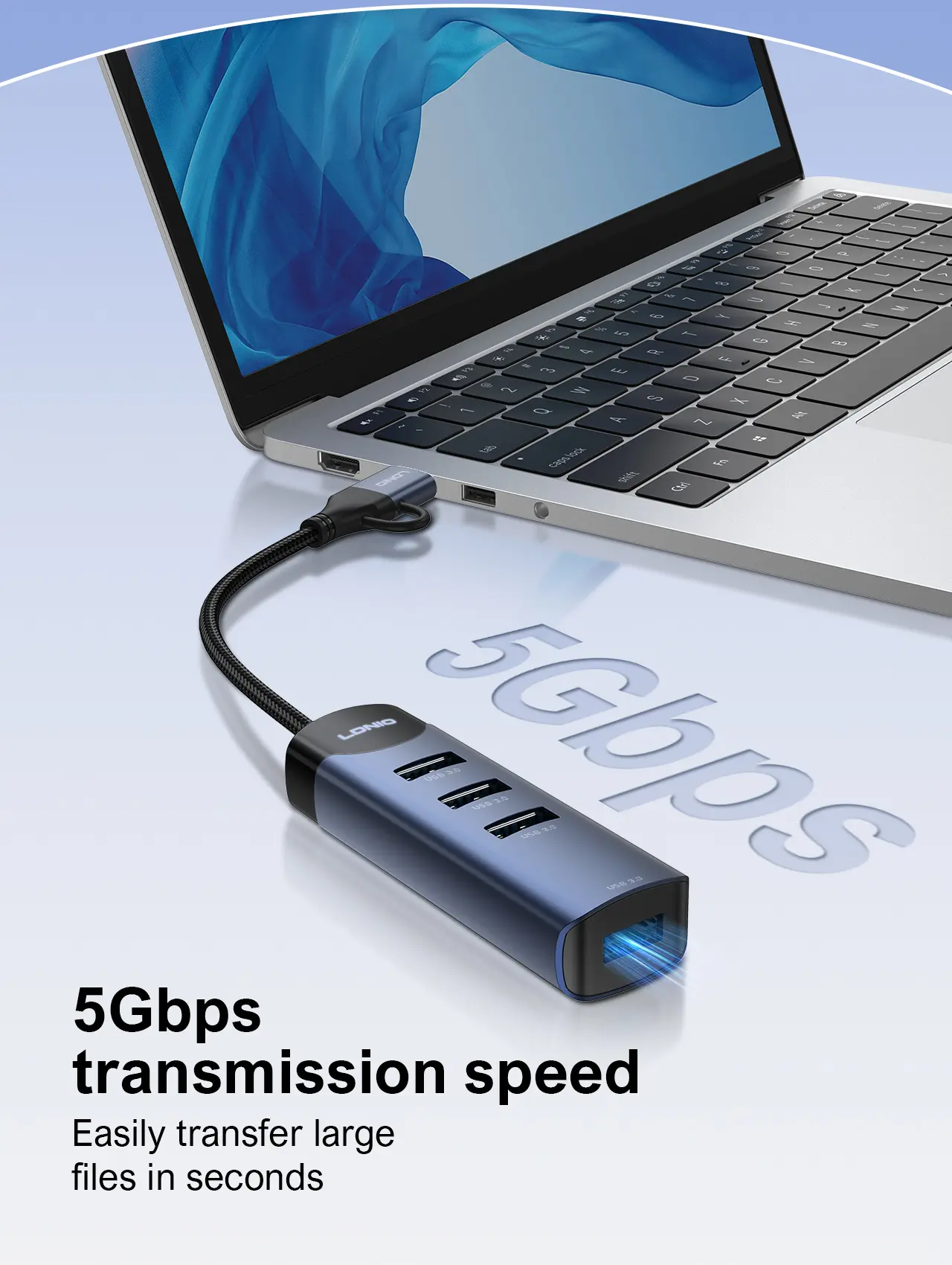 LDNIO DS-134UC USB-A/Type-C 14CM Docking Station USB-A/Type-C To USB3.0 x 4 موزع/هب تايب سي و يو اس بي إلى ٤ مخارج يو اس بي ٣.٠ 7 اشتري موزع وموزع المنافذ الذكي LDNIO DS-134UC برأسين USB-A و Type-C في مصر. توسعة 4 منافذ USB 3.0 فائقة السرعة 5Gbps للابتوب والكمبيوتر، تصميم معدني متين 14سم!