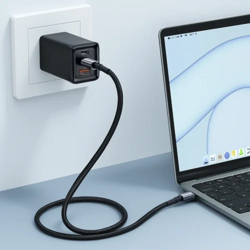 اشتري كابل شحن ونقل بيانات Type-C إلى Type-C من iLock no.5089 بقدرة 65W في مصر. خامة قماشية مضفرة فائقة التحمل، شريحة E-Marker لحماية البطارية، وطول 1 متر. شحن سريع للاب توب والموبايل!