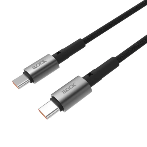 اشتري كابل شحن ونقل بيانات Type-C إلى Type-C من iLock no.5089 بقدرة 65W في مصر. خامة قماشية مضفرة فائقة التحمل، شريحة E-Marker لحماية البطارية، وطول 1 متر. شحن سريع للاب توب والموبايل!