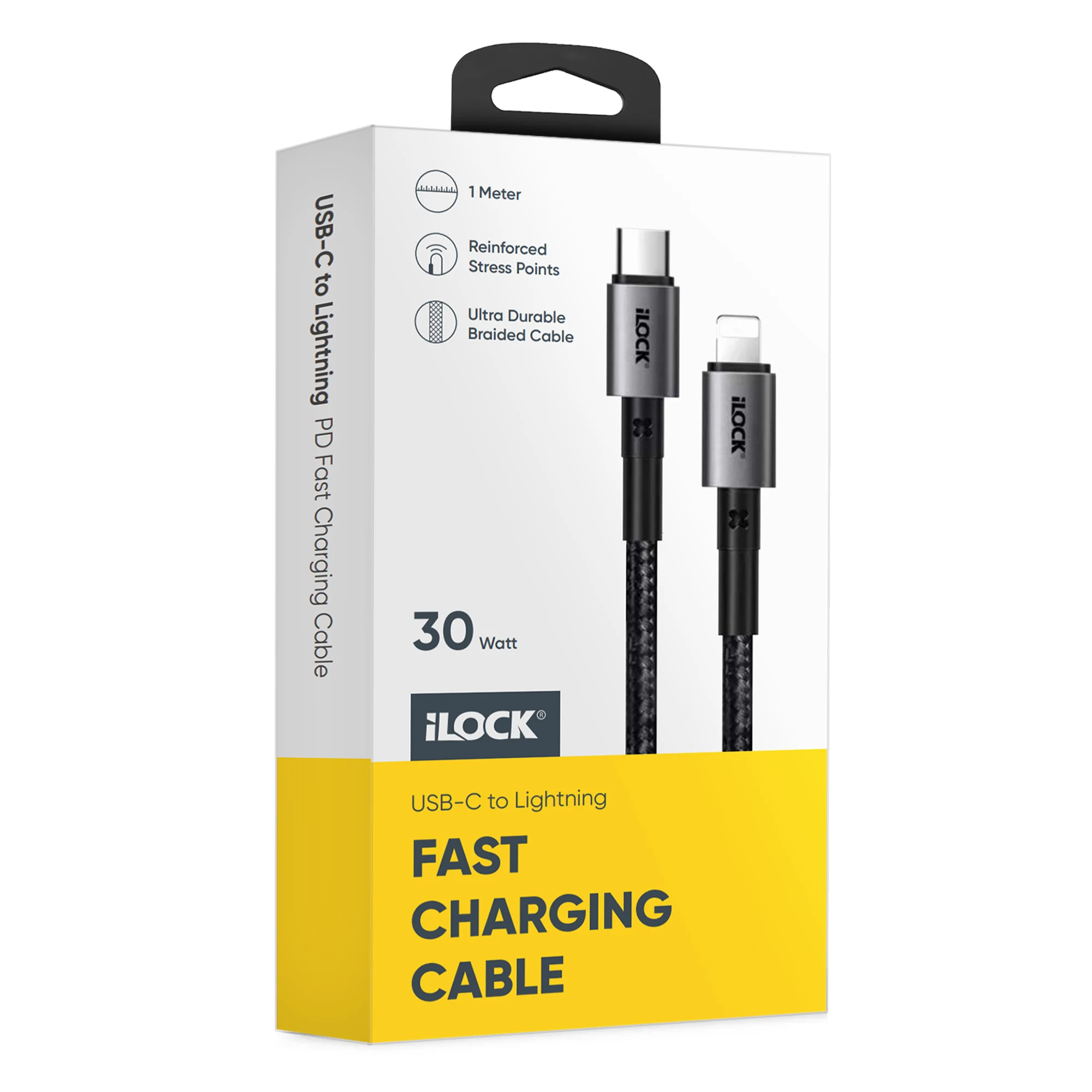 iLock no.5090 Fast Charging 30W Ultra Durable Braided USB-C to iPhone 1M Cable كابل شحن تايب سي لآيفون مضفر فائق التحمل بقدرة ٣٠ واط 6 اشتري كابل شحن الآيفون السريع iLock No.5090 بقدرة 30W في مصر. خامة قماشية مضفرة ضد التلف، شريحة حماية ذكية E-Marker، أطراف ألومنيوم أنيقة، ونقل بيانات سريع 1m.