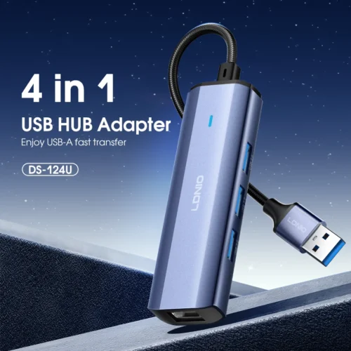 اشتري موزع المنافذ وكارت الشبكة LDNIO DS-124U في مصر. تحويل منفذ USB-A إلى 3 منافذ USB مع منفذ إيثرنت LAN RJ45 لإنترنت ثابت وسريع، كابل طويل 1.2 متر للتوصيل المريح!