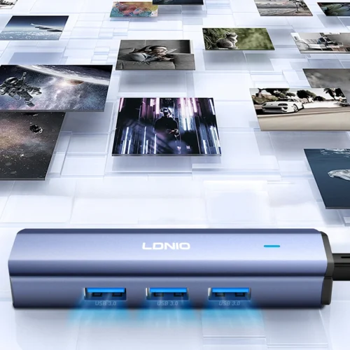 اشتري موزع المنافذ وكارت الشبكة LDNIO DS-124U في مصر. تحويل منفذ USB-A إلى 3 منافذ USB مع منفذ إيثرنت LAN RJ45 لإنترنت ثابت وسريع، كابل طويل 1.2 متر للتوصيل المريح!
