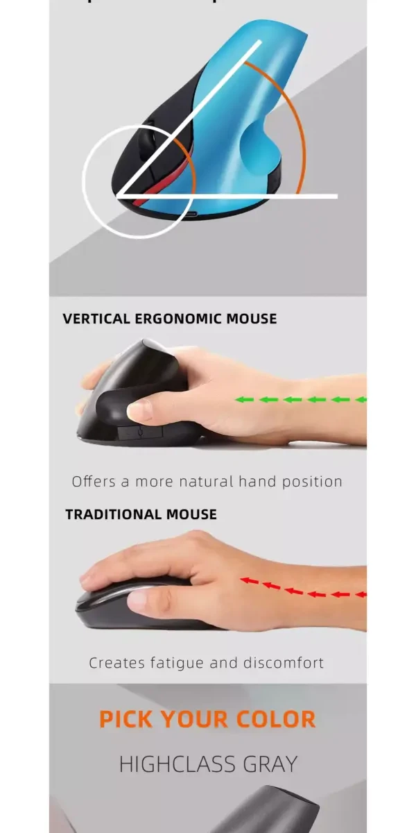 JERTECH JR321 Vertical Rechargeable Wireless Mouse Silent Clicks Optical Sensor 1600 DPI ماوس وايرلس افقي ذات نقرات صامتة و مستشعر بصري ١٦٠٠ دي بي اي 9 اشتري ماوس الجيمينج والعمل المكتبي الرأسي JERTECH JR321 في مصر. تصميم مريح يمنع آلام المعصم، نقرات صامتة Silent Clicks، بطارية قابلة للشحن 400mAh، ودقة 1600DPI!