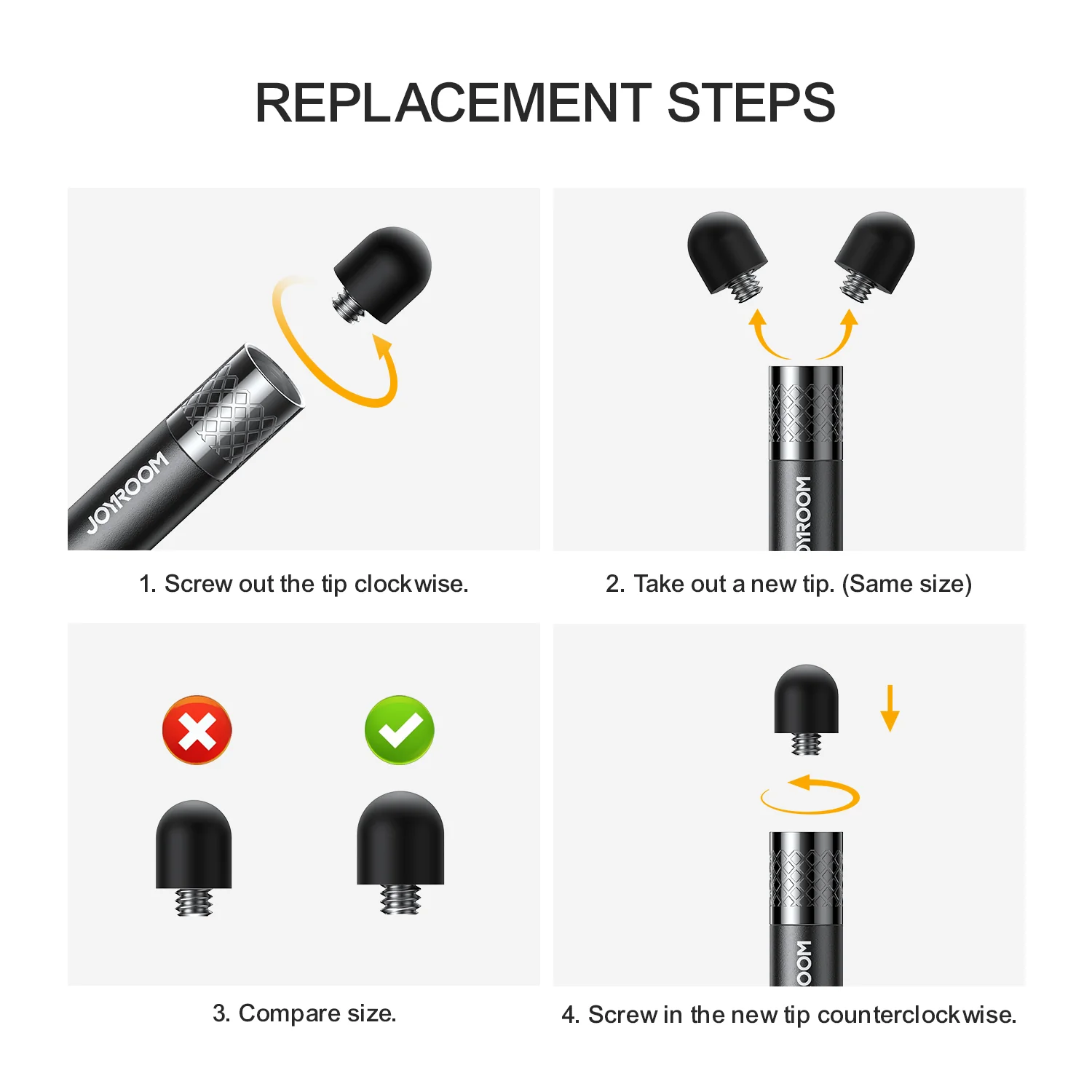 Joyroom JR-DR01 Capacitive Silicone Tip Stylus Pen With 2x Replacement Tips قلم شاشة تاتش برأس مصنوع من السيليكون المقاوم للخدوش 3 اشتري قلم Joyroom JR-DR01 التاتش الأصلي برأس سيليكون حامي للشاشة في مصر. يعمل بدون شحن على جميع الهواتف والتابلت، مع 2 سن إضافي مجاناً وسلاسة فائقة في الكتابة!