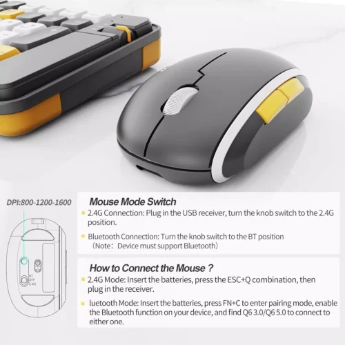 اشتري طقم الكيبورد والماوس اللاسلكي QW06 الملون في مصر. توصيل مزدوج Bluetooth و 2.4GHz، أزرار عائمة Floating Keys صامتة، توفير ذكي للطاقة، ودعم اللابتوب والتابلت!