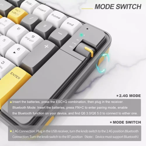 اشتري طقم الكيبورد والماوس اللاسلكي QW06 الملون في مصر. توصيل مزدوج Bluetooth و 2.4GHz، أزرار عائمة Floating Keys صامتة، توفير ذكي للطاقة، ودعم اللابتوب والتابلت!